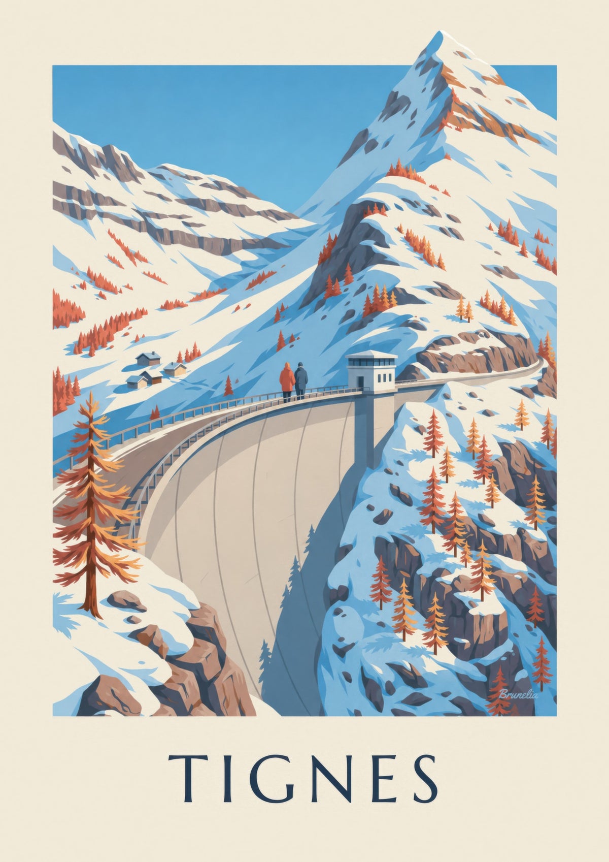 Plakat Tignes, den store dæmning om vinteren