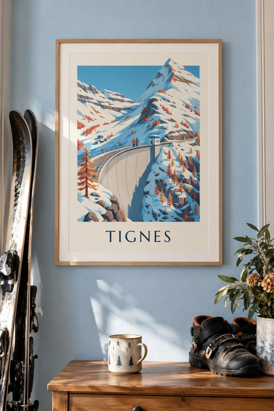 Plakat Tignes, den store dæmning om vinteren : indrammet på væggen