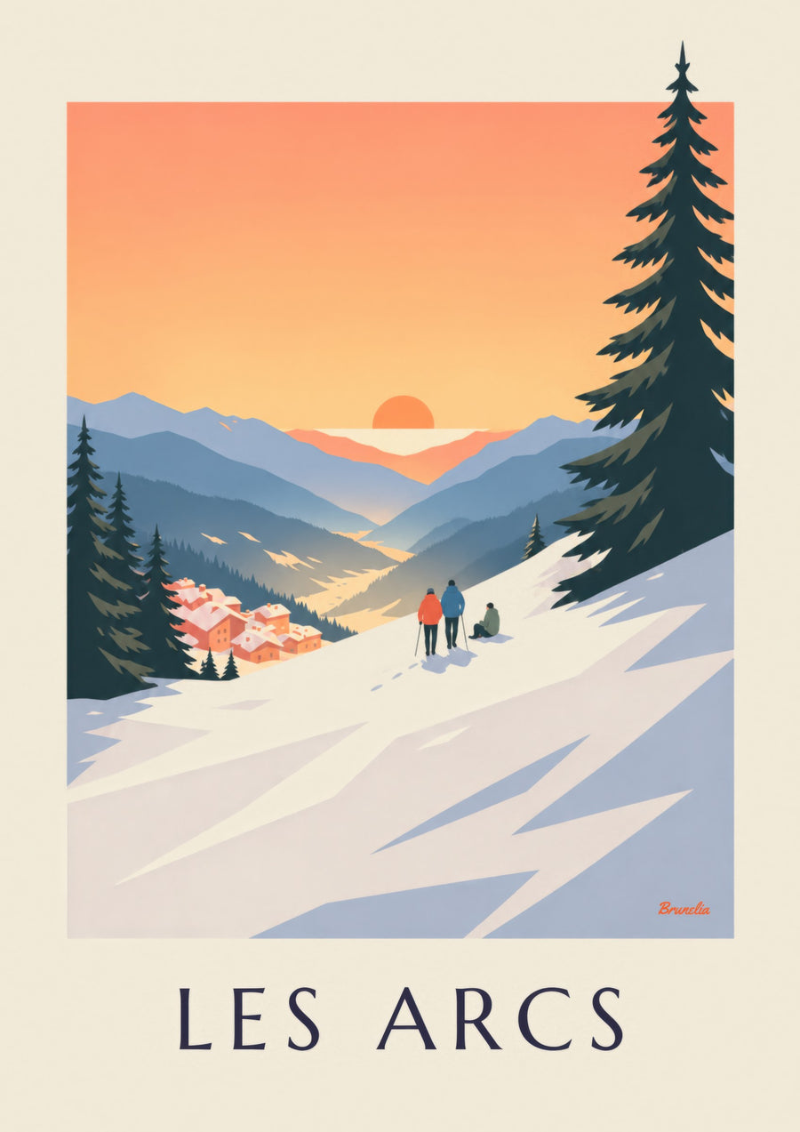 Affiche Les Arcs, coucher de soleil sur Arc 1800
