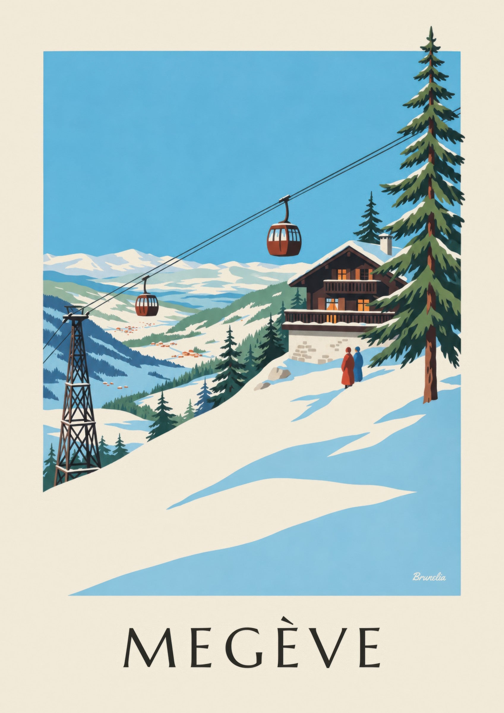 Affiche Megève, télécabine du Mont d'Arbois: nærbillede af detalje