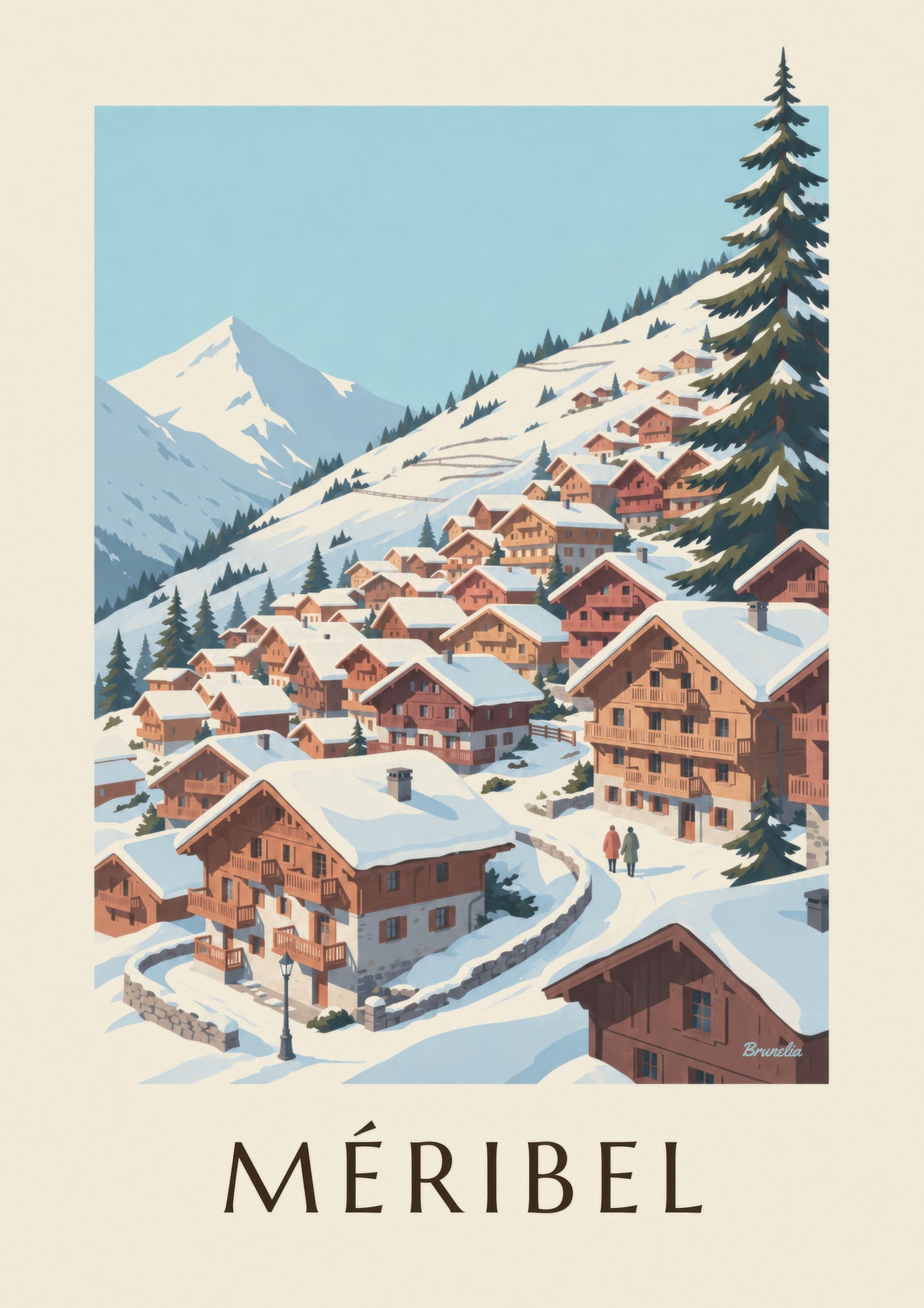 Affiche Méribel, chalets sous la neige: nærbillede af detalje