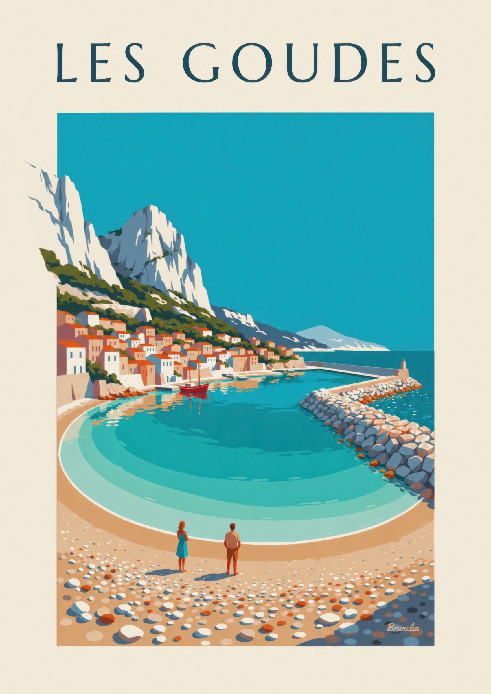 Affiche port des Goudes à Marseille, crique et digue: nærbillede af detalje