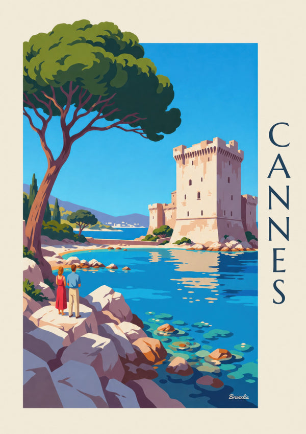 Plakat af det befæstede kloster på Saint-Honorat