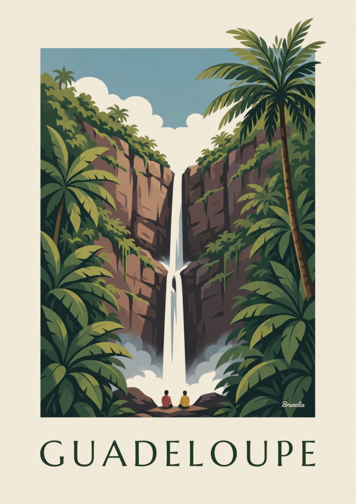 Affiche Guadeloupe, chutes du Carbet en forêt tropicale