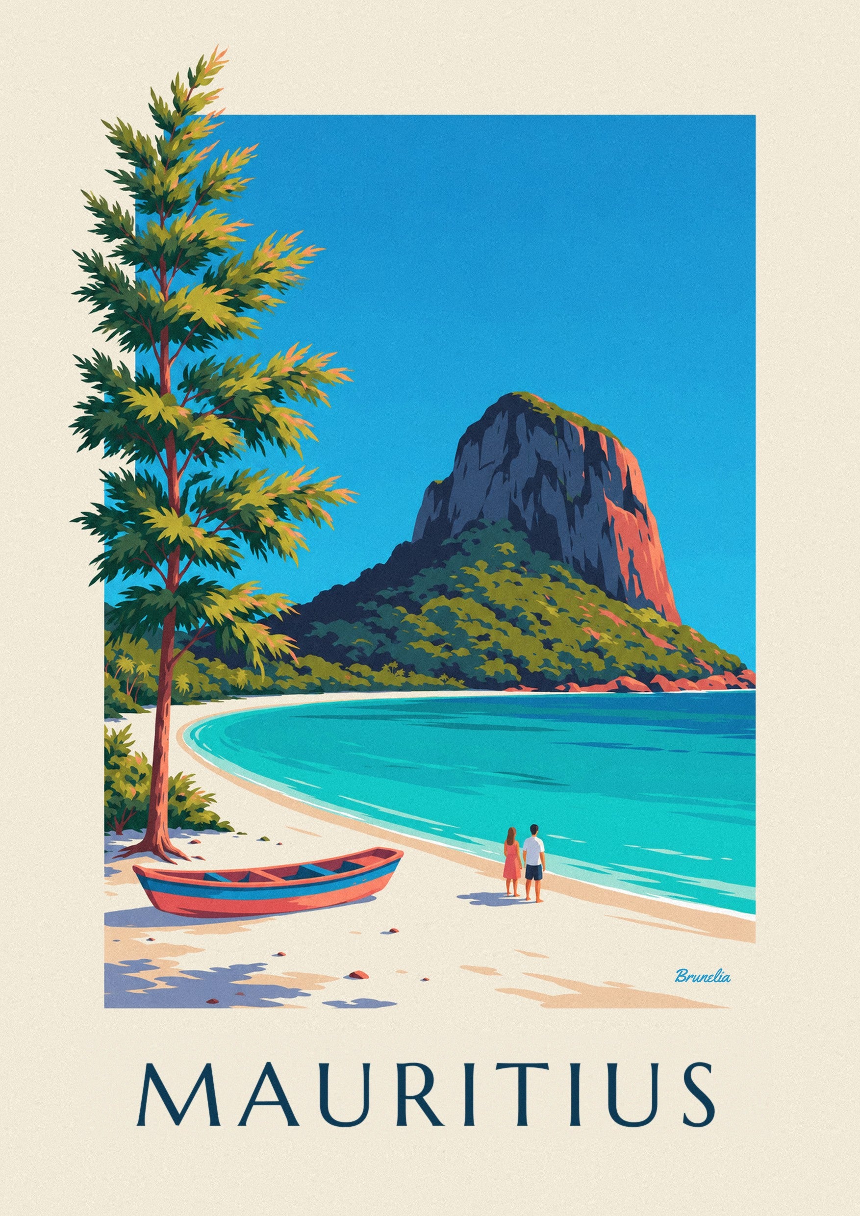 Plakat med Le Morne Brabant og lagunen på Mauritius: nærbillede af detalje