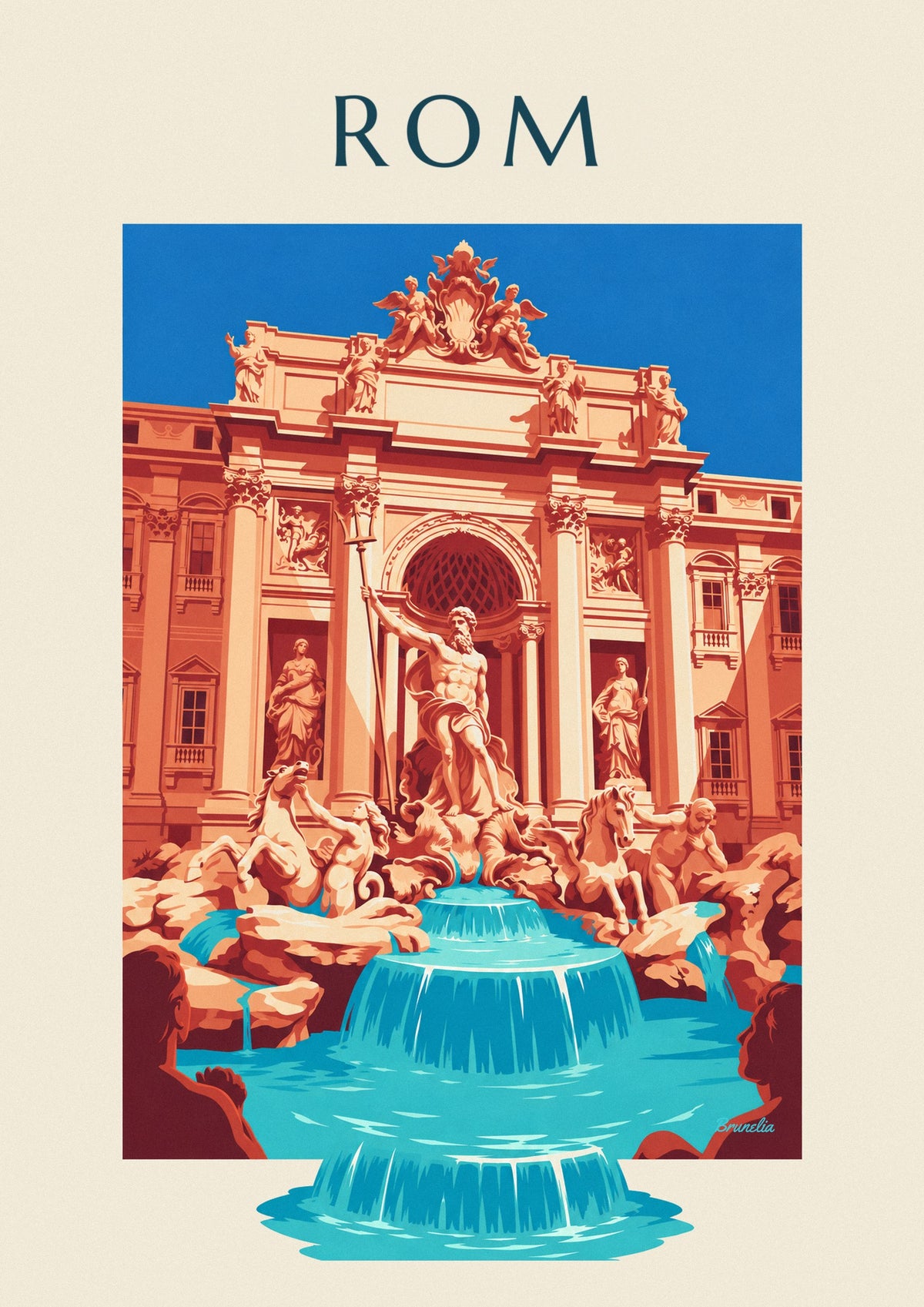 Plakat med Trevi-fontænen og Neptun-statuen i Rom