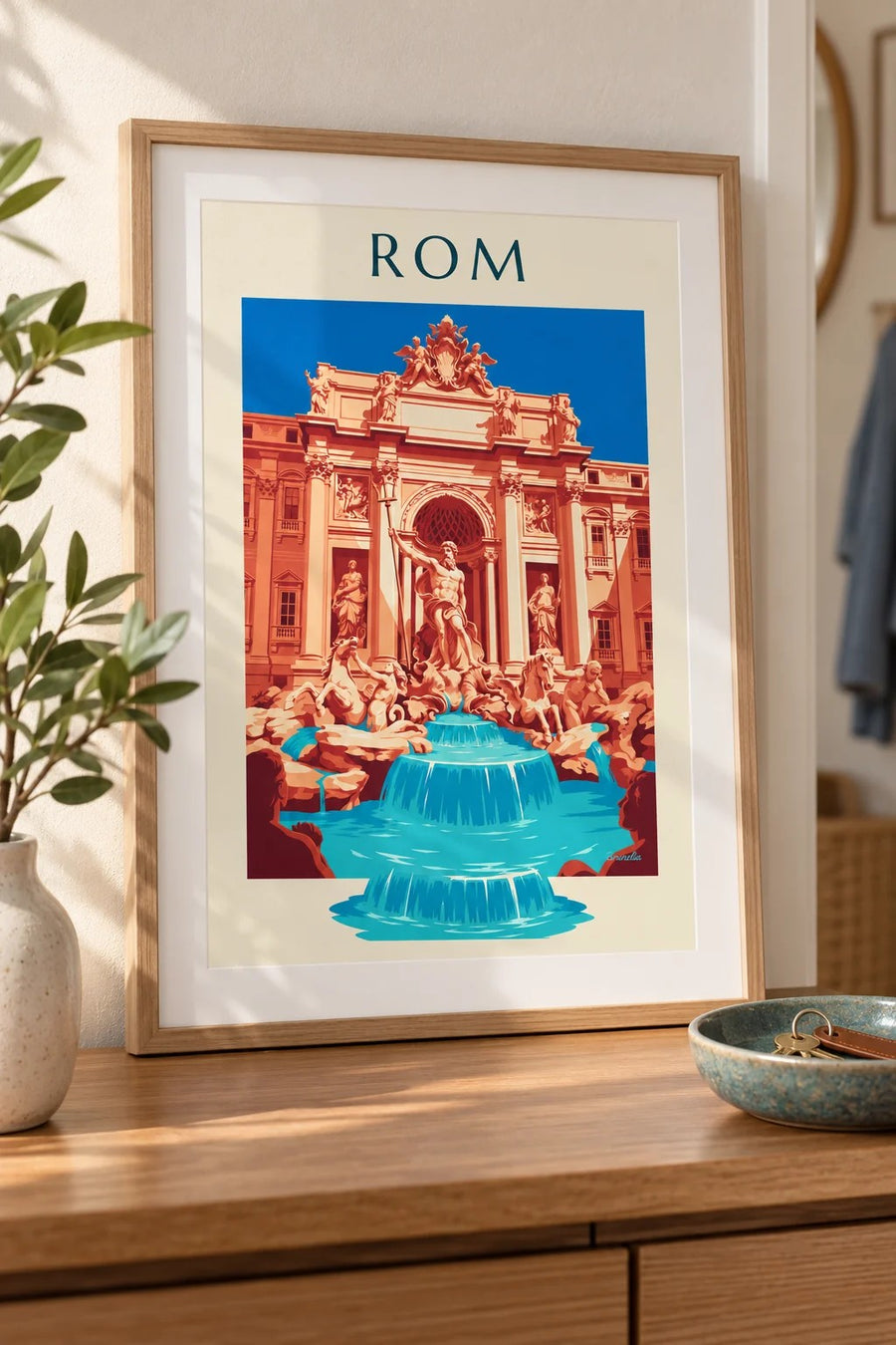 Plakat med Trevi-fontænen og Neptun-statuen i Rom: lille A4 i ramme