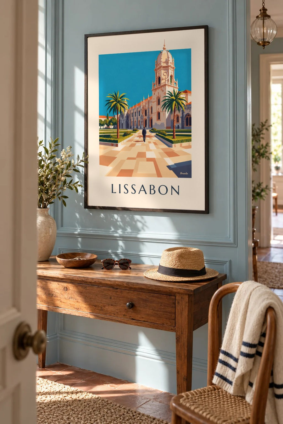 Plakat af Jerónimos-klosteret i Belém, Lissabon: indrammet på væggen