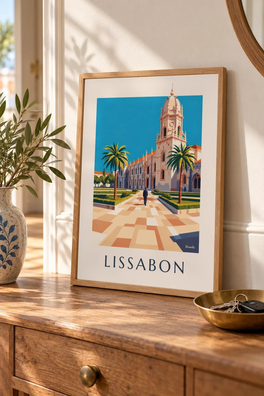 Plakat af Jerónimos-klosteret i Belém, Lissabon: lille A4-plakat i ramme