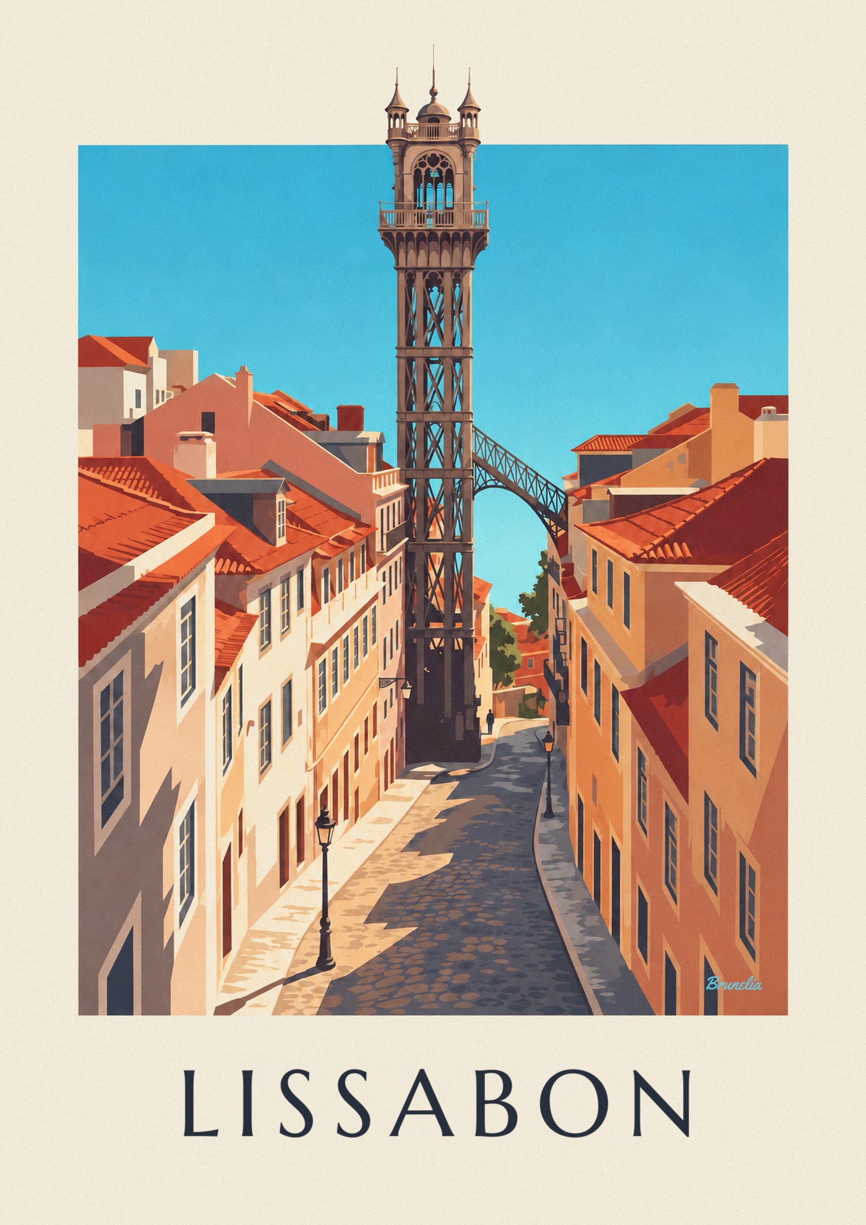Plakat med Santa Justa-elevatoren i Lissabon: nærbillede af detalje
