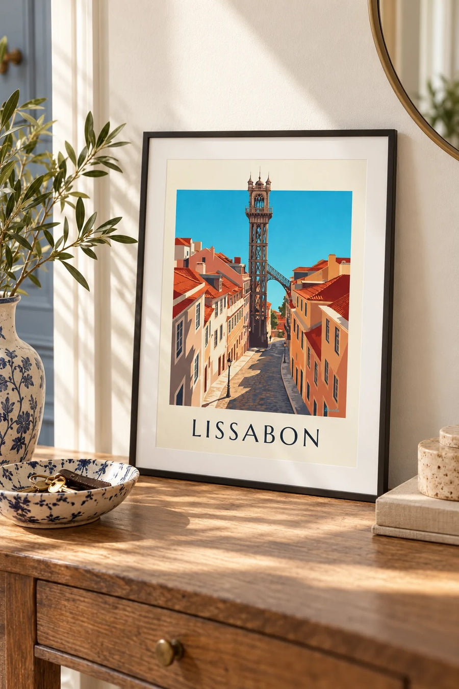 Plakat med Santa Justa-elevatoren i Lissabon: lille A4-format i ramme