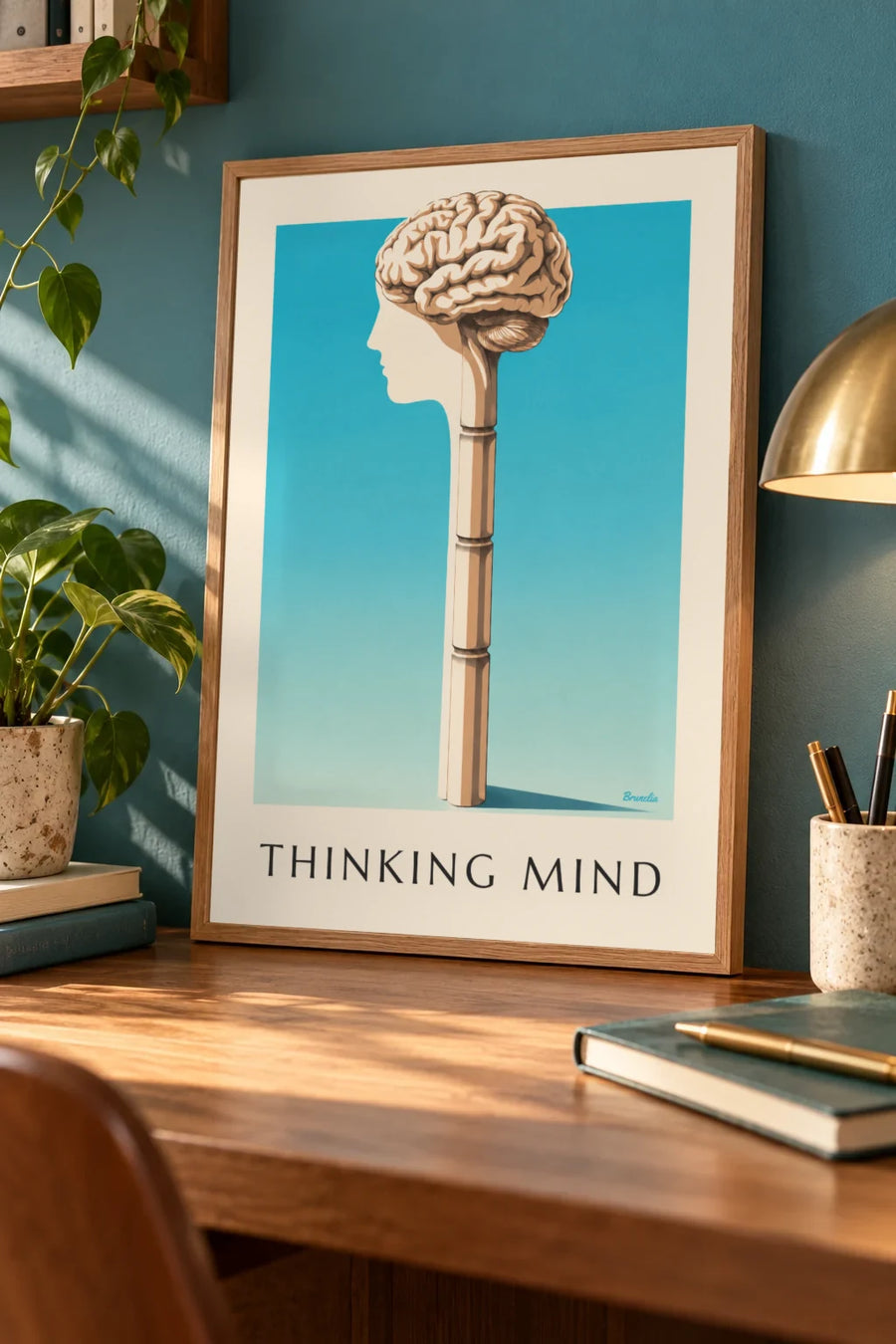Plakat med anatomisk tavle af den menneskelige hjerne i profil: lille A4-format i ramme