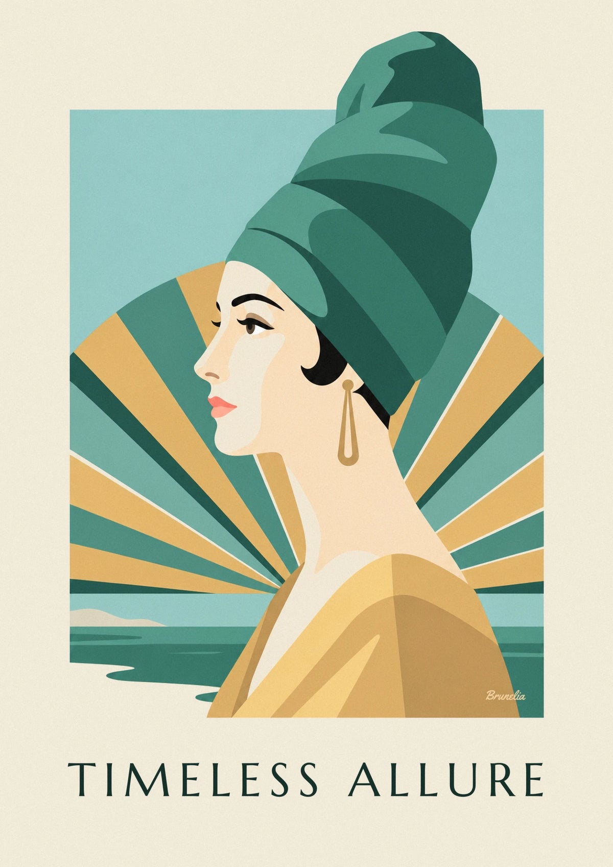 Affiche femme au turban et longues boucles d'oreilles