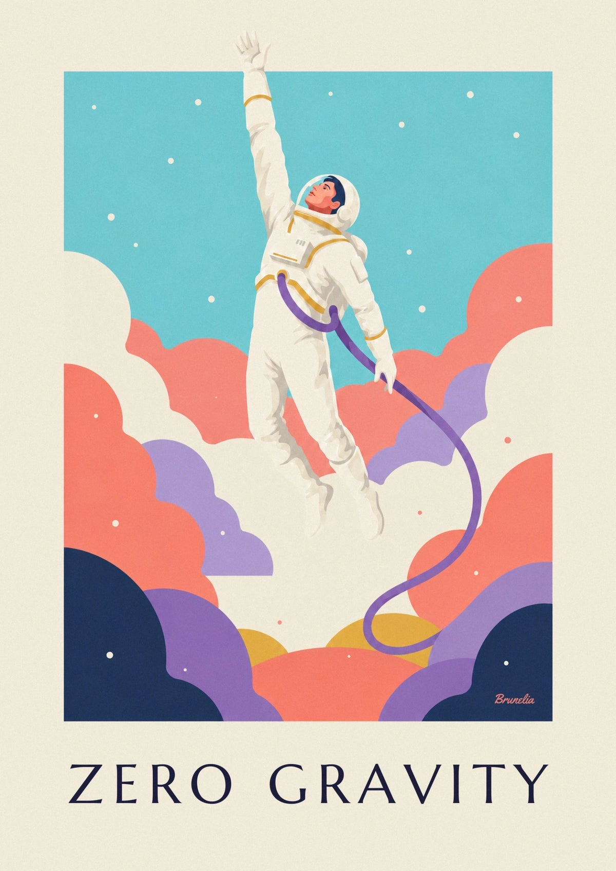 Astronaut floating among the nebulae poster