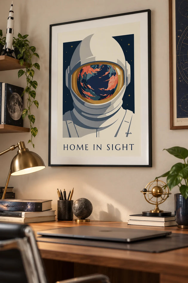 Indrammet plakat på væggen i et hjem