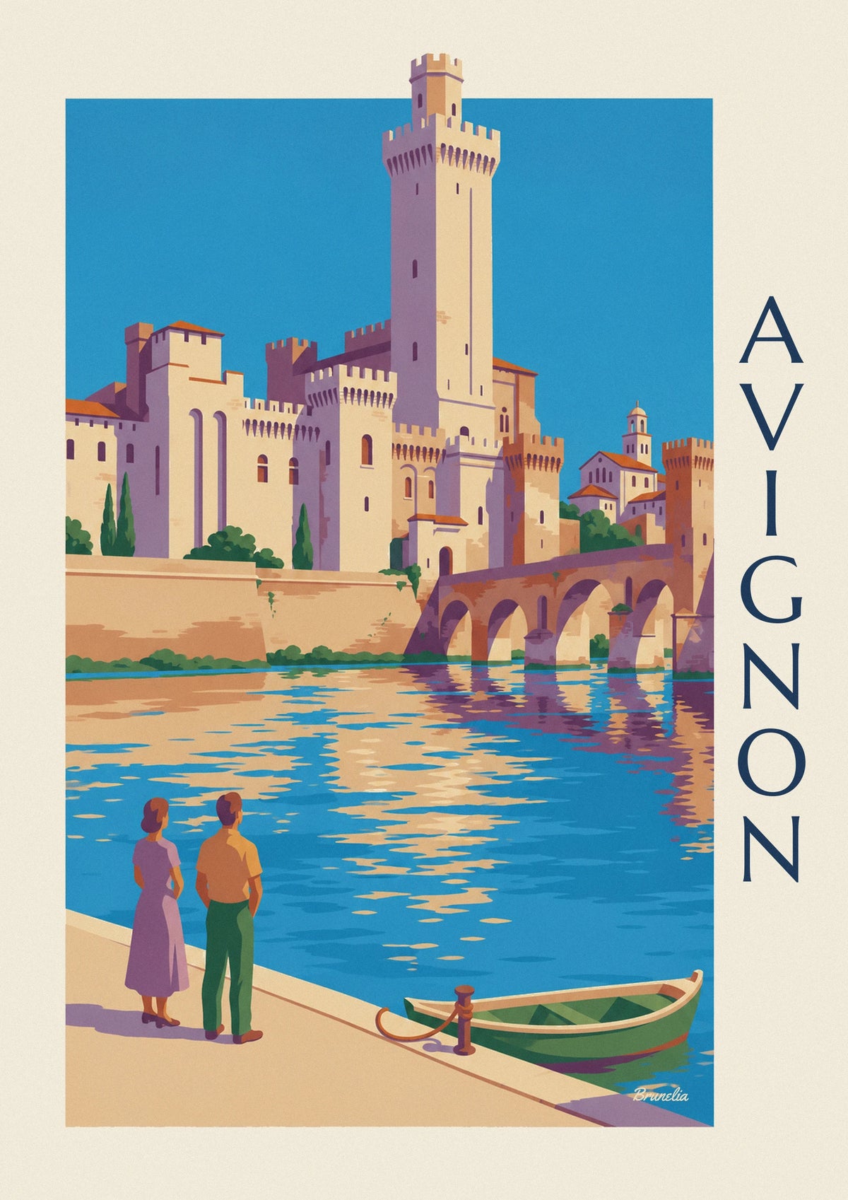 Plakat med Pont Saint-Bénézet og pavepaladset i Avignon