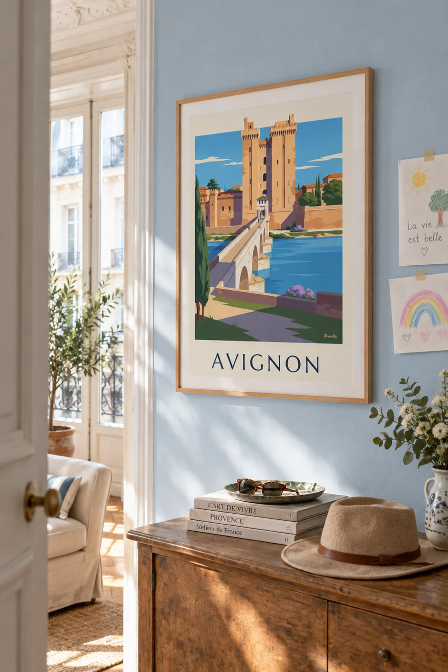 Affiche pont Saint-Bénézet et palais des Papes à Avignon : encadrée au mur
