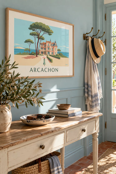 Affiche villa de la Ville d'Hiver à Arcachon parmi les pins : encadrée au mur