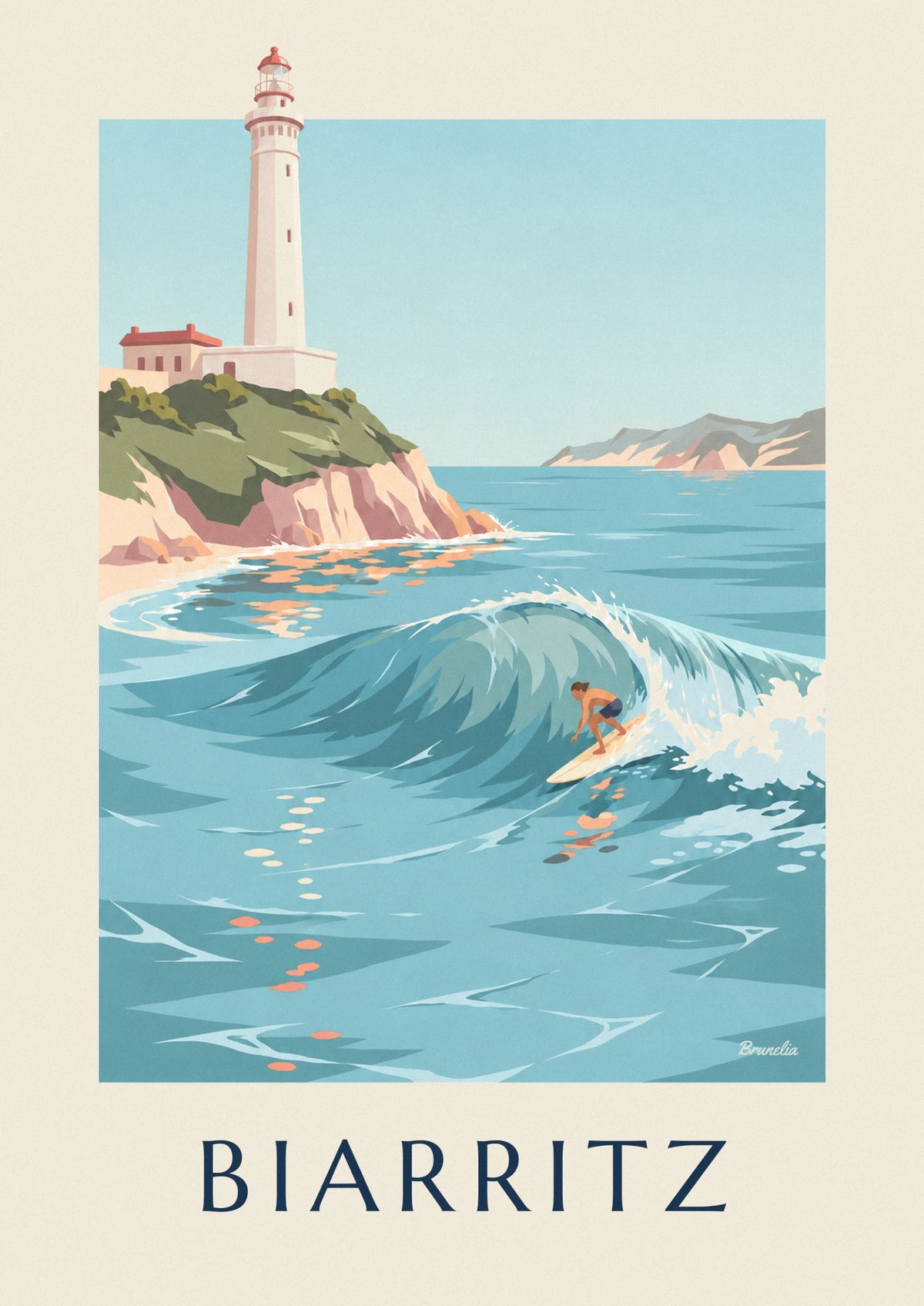Surfer beneath the Biarritz lighthouse poster