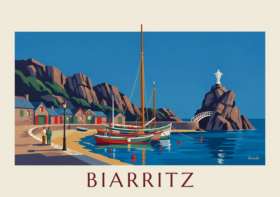 Plakat fiskerhavnen i Biarritz og Rocher de la Vierge