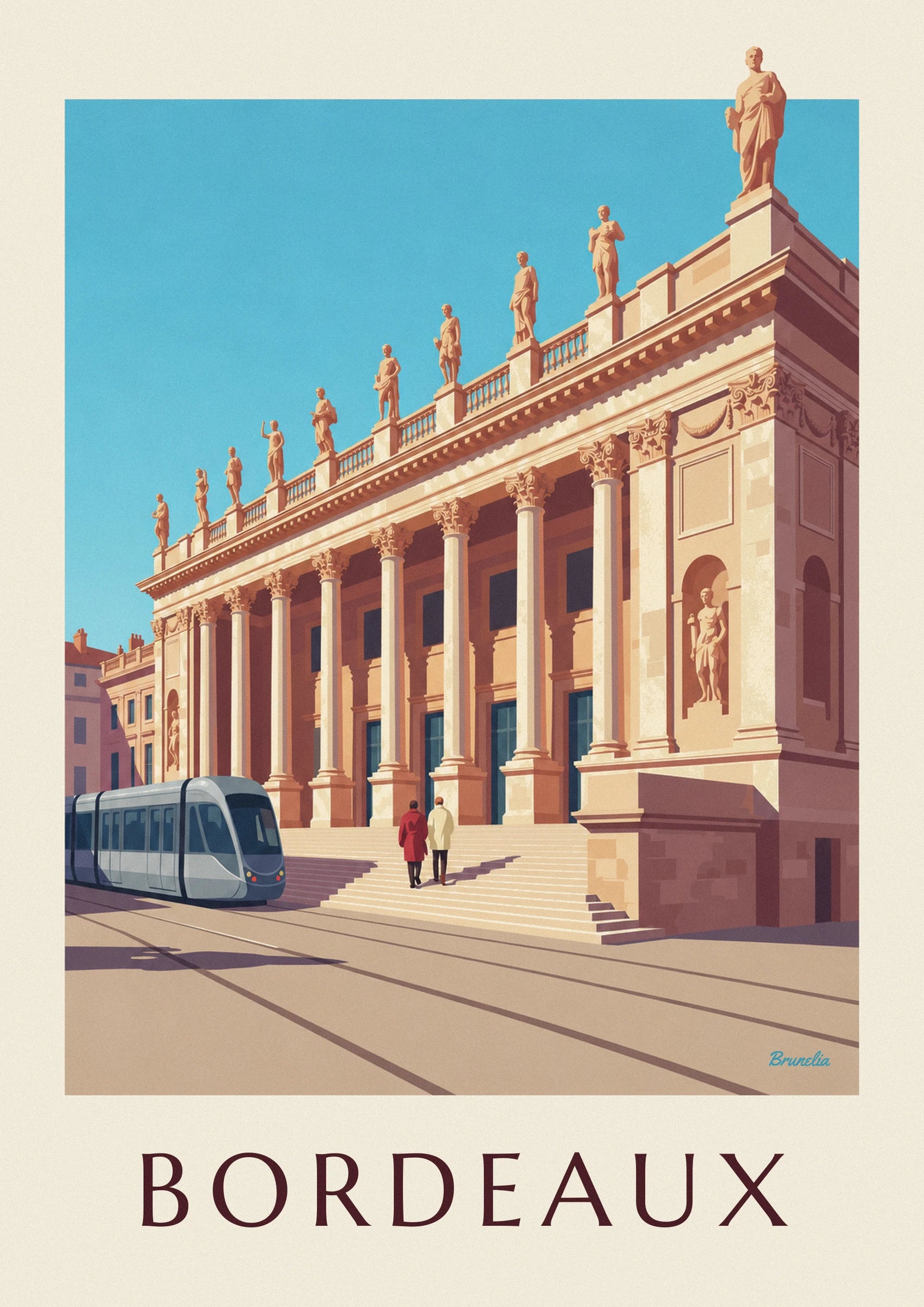 Plakat med Grand Théâtre og Place de la Comédie i Bordeaux: nærbillede af detalje