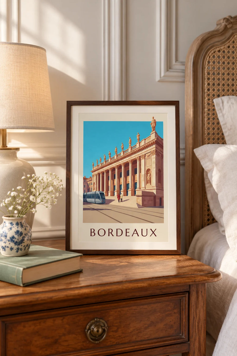 Plakat med Grand Théâtre og Place de la Comédie i Bordeaux: lille A4 i ramme