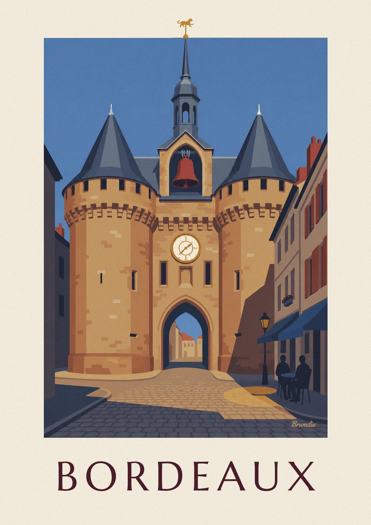 Bordeaux Grosse Cloche and café terrace poster