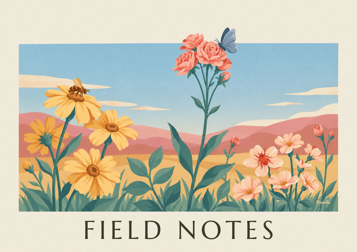 Affiche planche naturaliste de fleurs sauvages et insectes