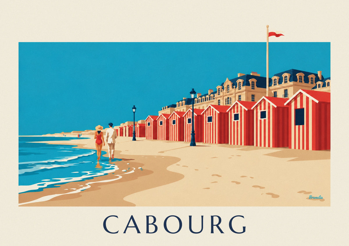Cabourg beach cabins and Grand Hôtel poster