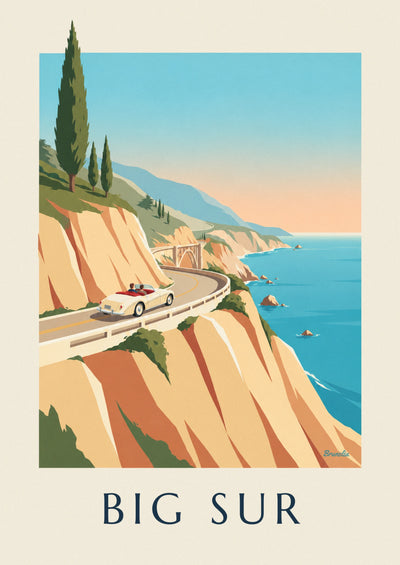 Affiche cabriolet sur la route de Big Sur en Californie : l'affiche entière