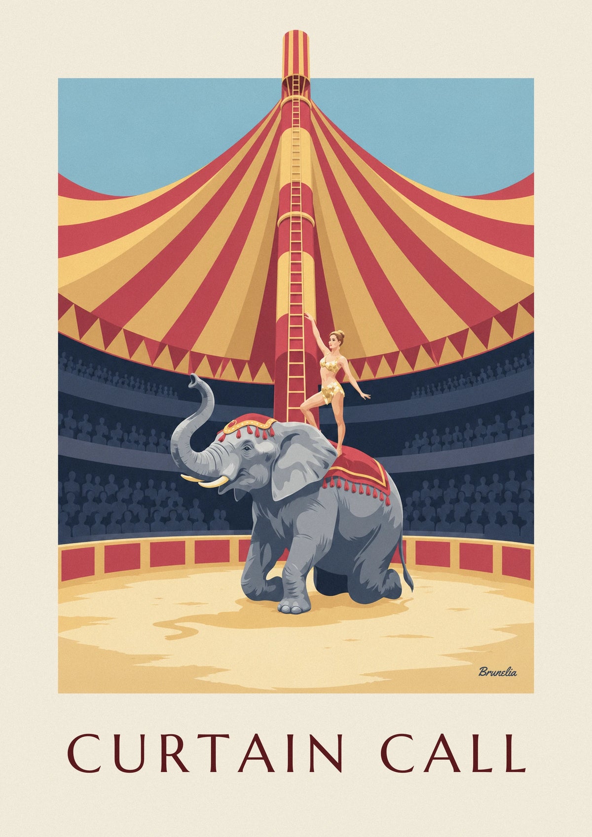 Kneeling elephant and acrobat under the big top poster