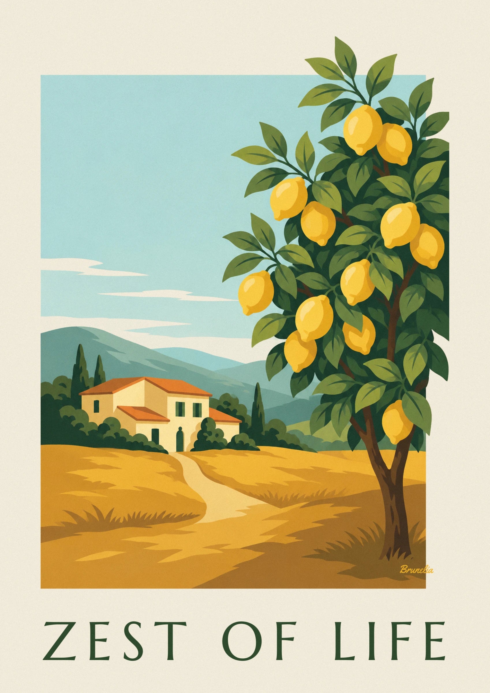 Les citrons jaunes bien mûrs parmi les feuilles vert foncé, devant un coin de ciel bleu