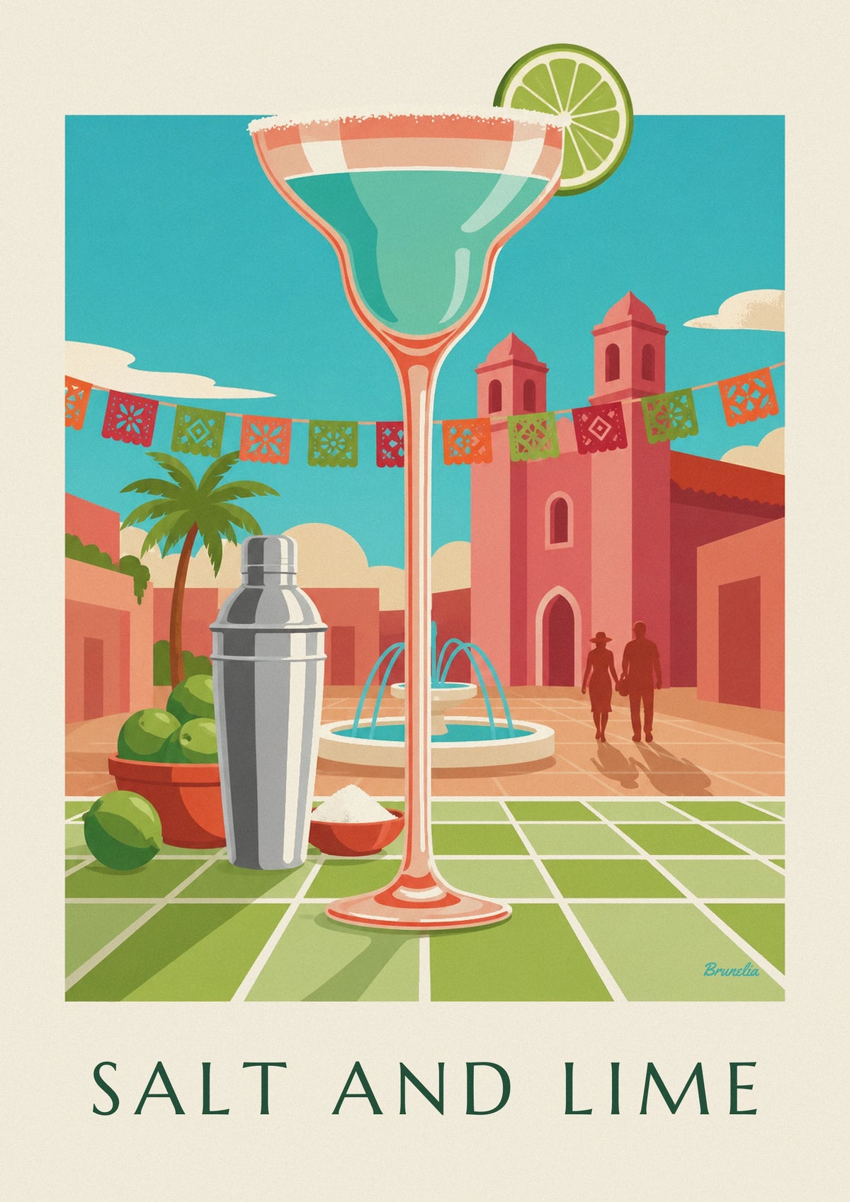 Affiche cocktail margarita sur une table de cantina mexicaine