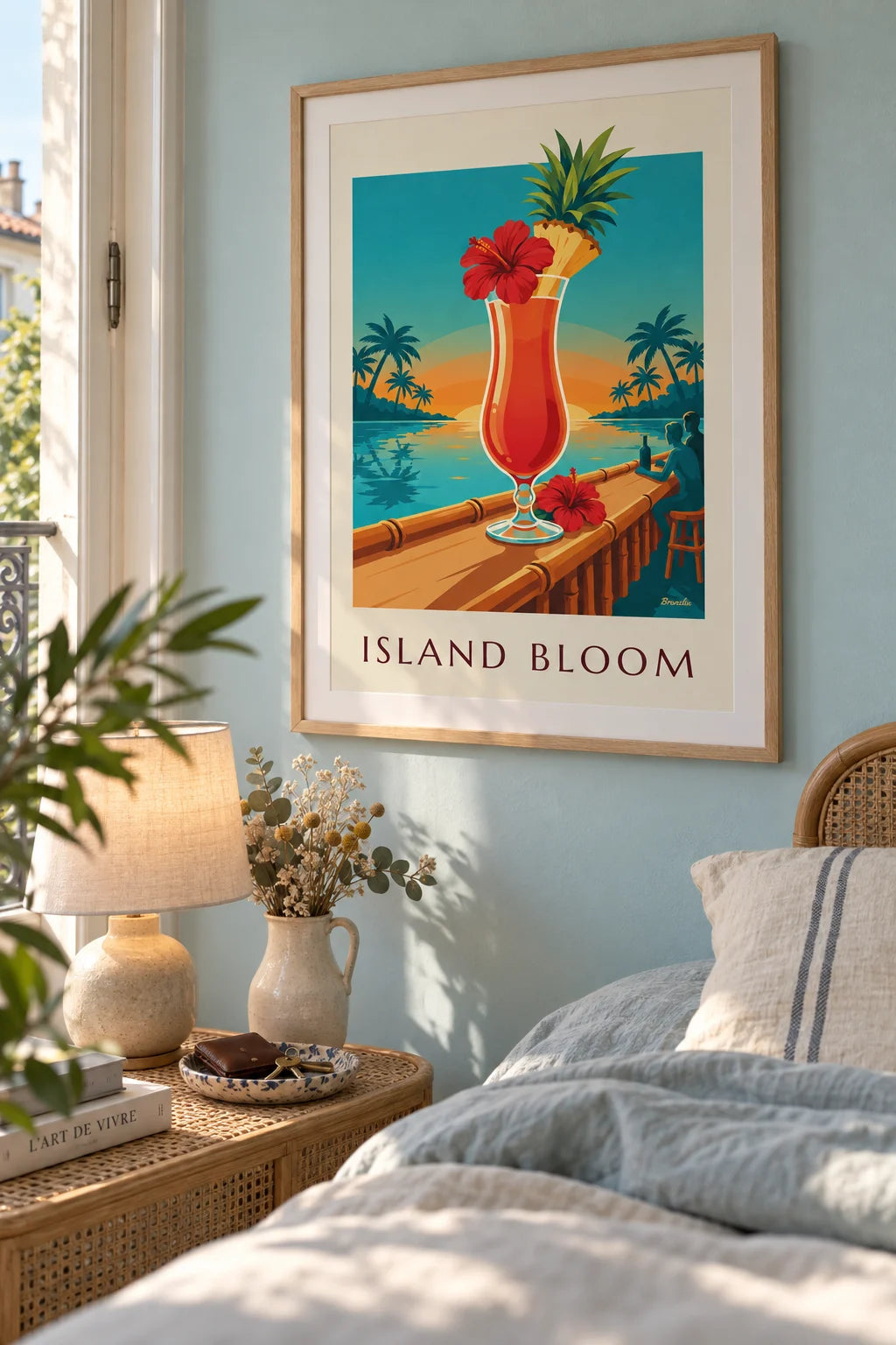 Hibiscus tropical cocktail on a beach bar poster on the wall