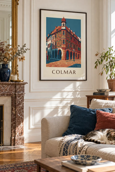 Affiche Maison Pfister et sa galerie de bois sculpté à Colmar : encadrée au mur