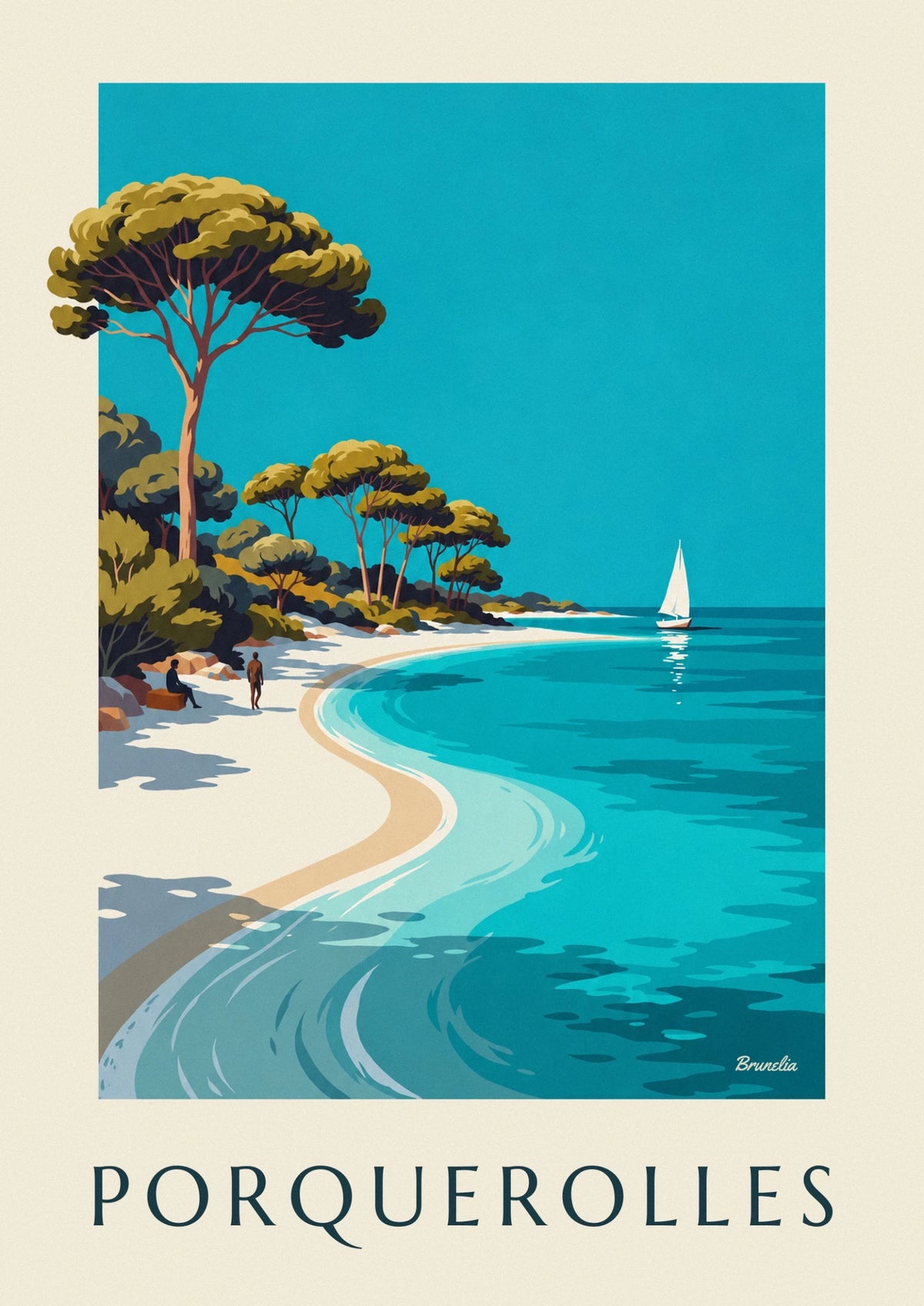 Affiche plage Notre-Dame et ses pins sur l'île de Porquerolles