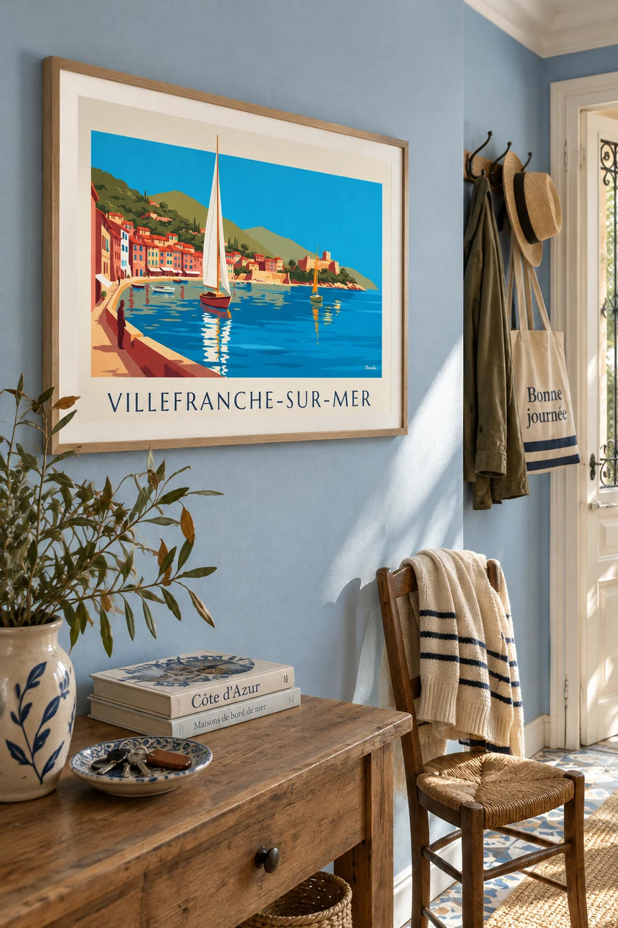 Affiche voiliers dans la rade de Villefranche-sur-Mer : encadrée au mur