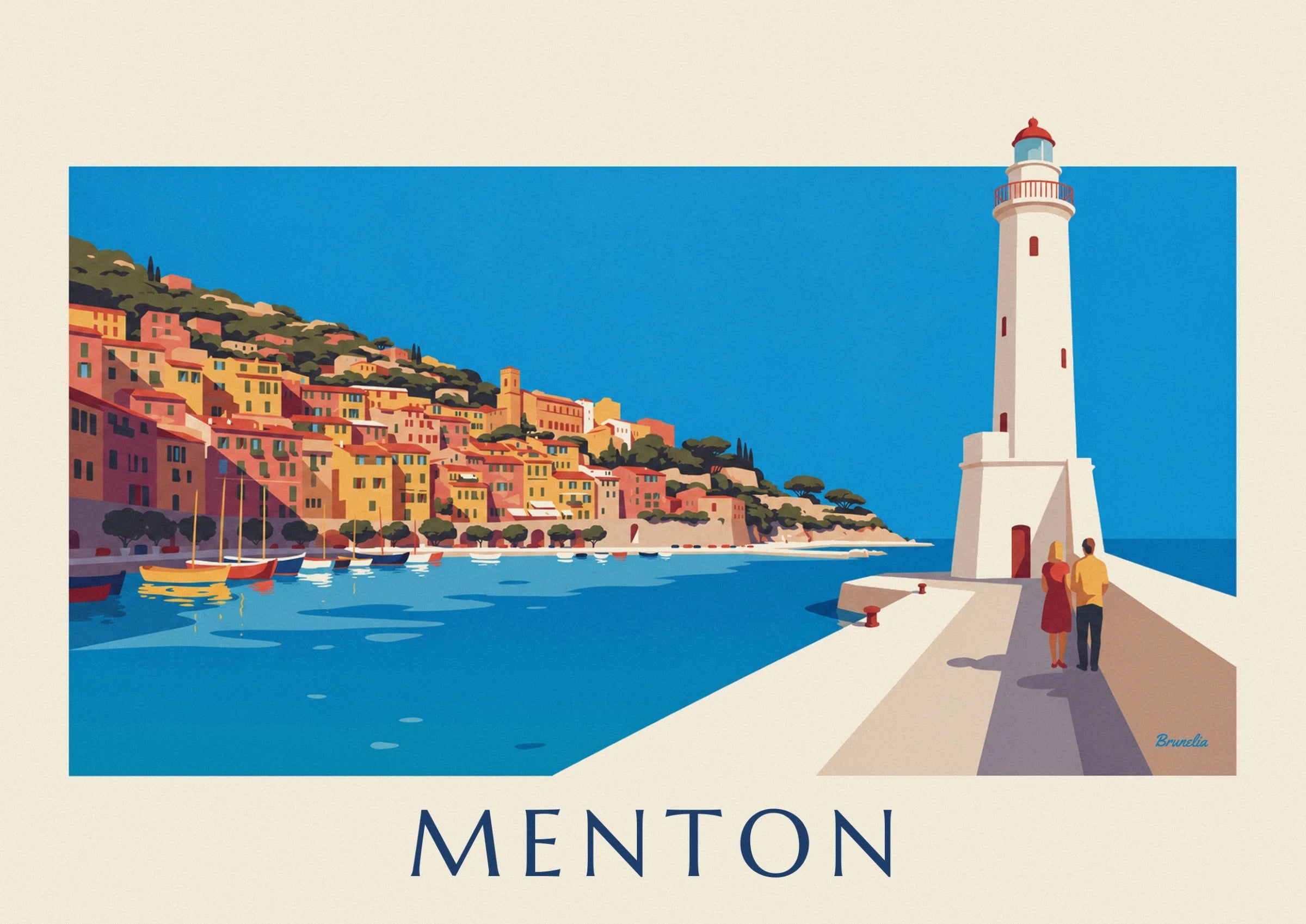 Les façades jaunes et roses de Menton derrière les voiliers colorés du port
