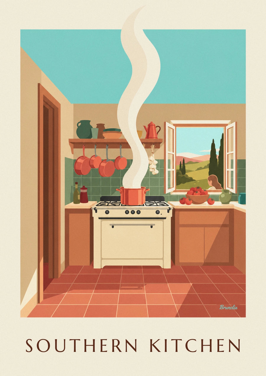 Southern kitchen ratatouille and copper pots poster