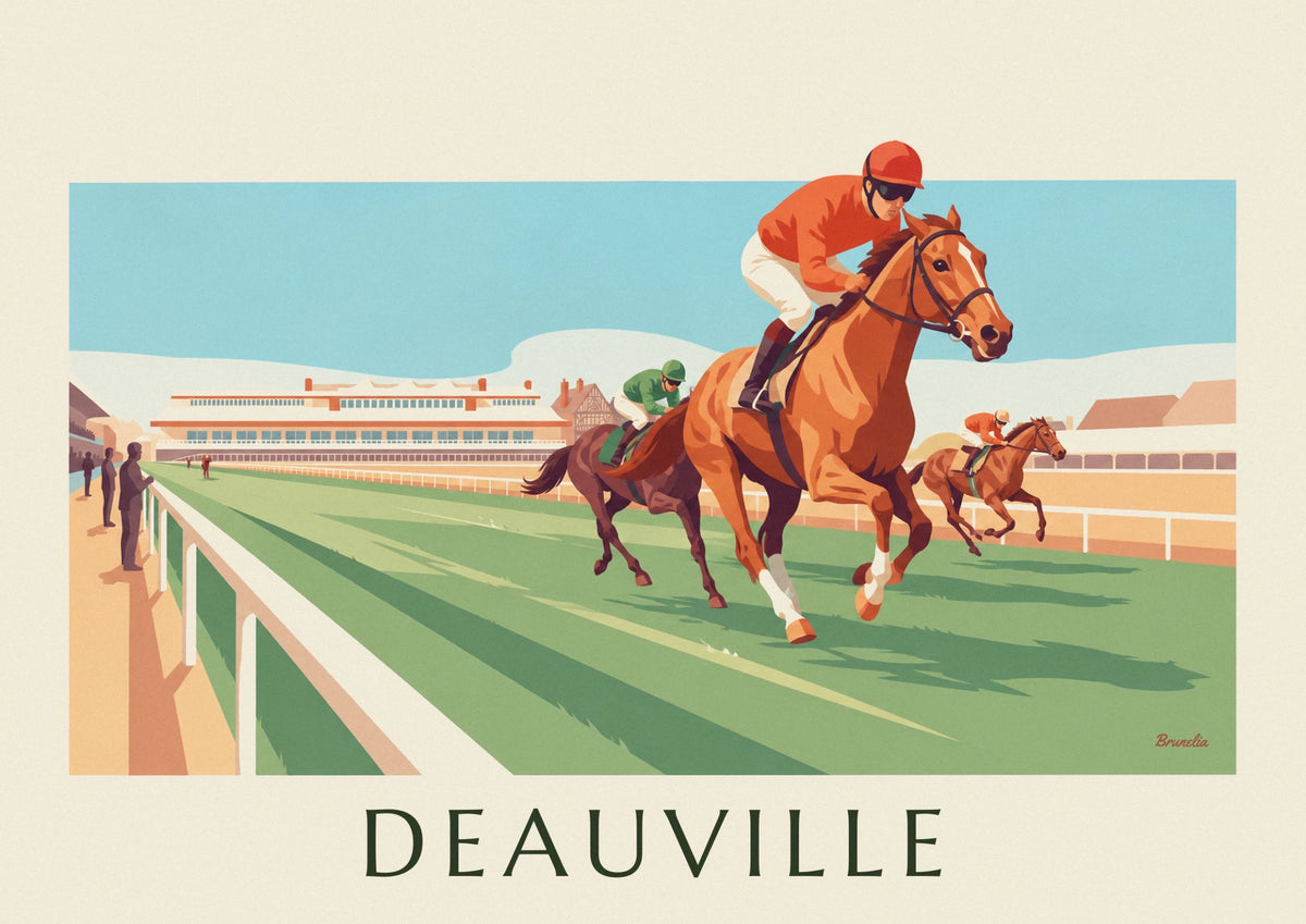 Deauville racecourse and galloping horses poster
