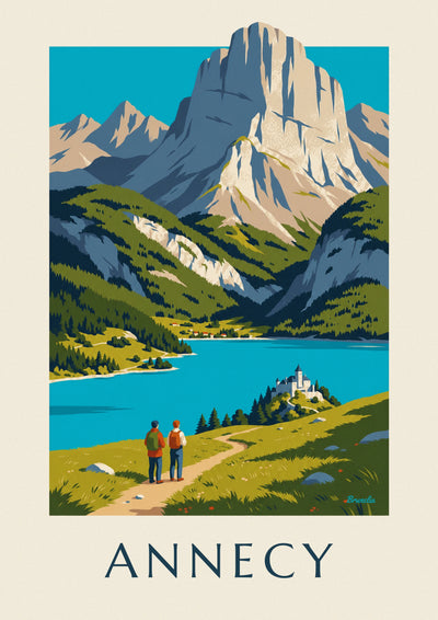Plakat med vandretur over Lac d'Annecy: hele plakaten