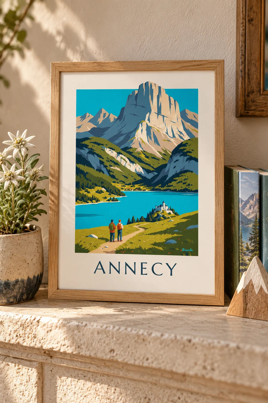 Plakat med vandretur over Annecy-søen: lille A4-format i ramme
