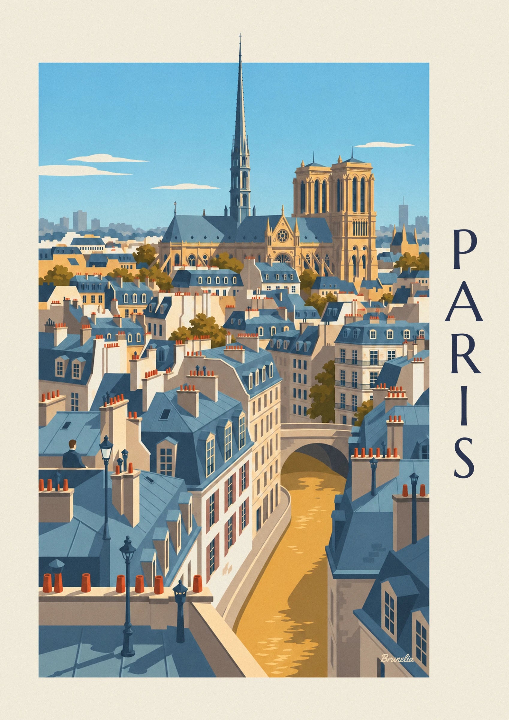 Les 2 tours dorées de Notre-Dame et la flèche, sous un ciel bleu clair