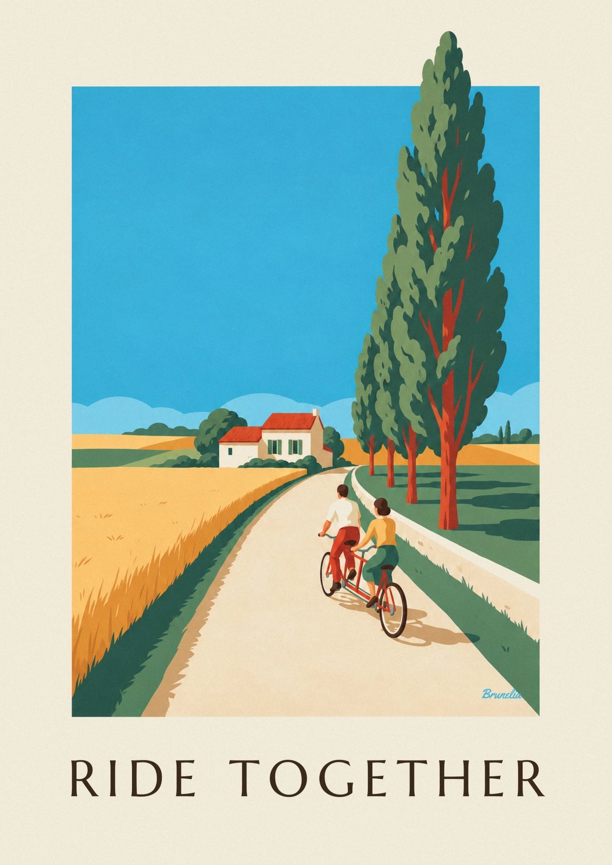 Tandem couple on a country road poster