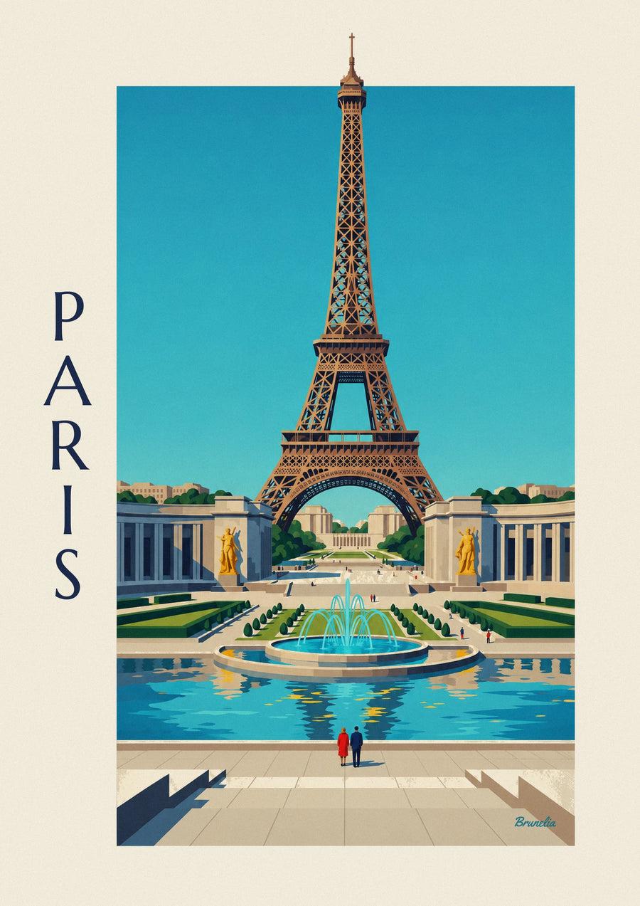 Plakat med Palais de Chaillot og Trocadéro-springvandene i Paris