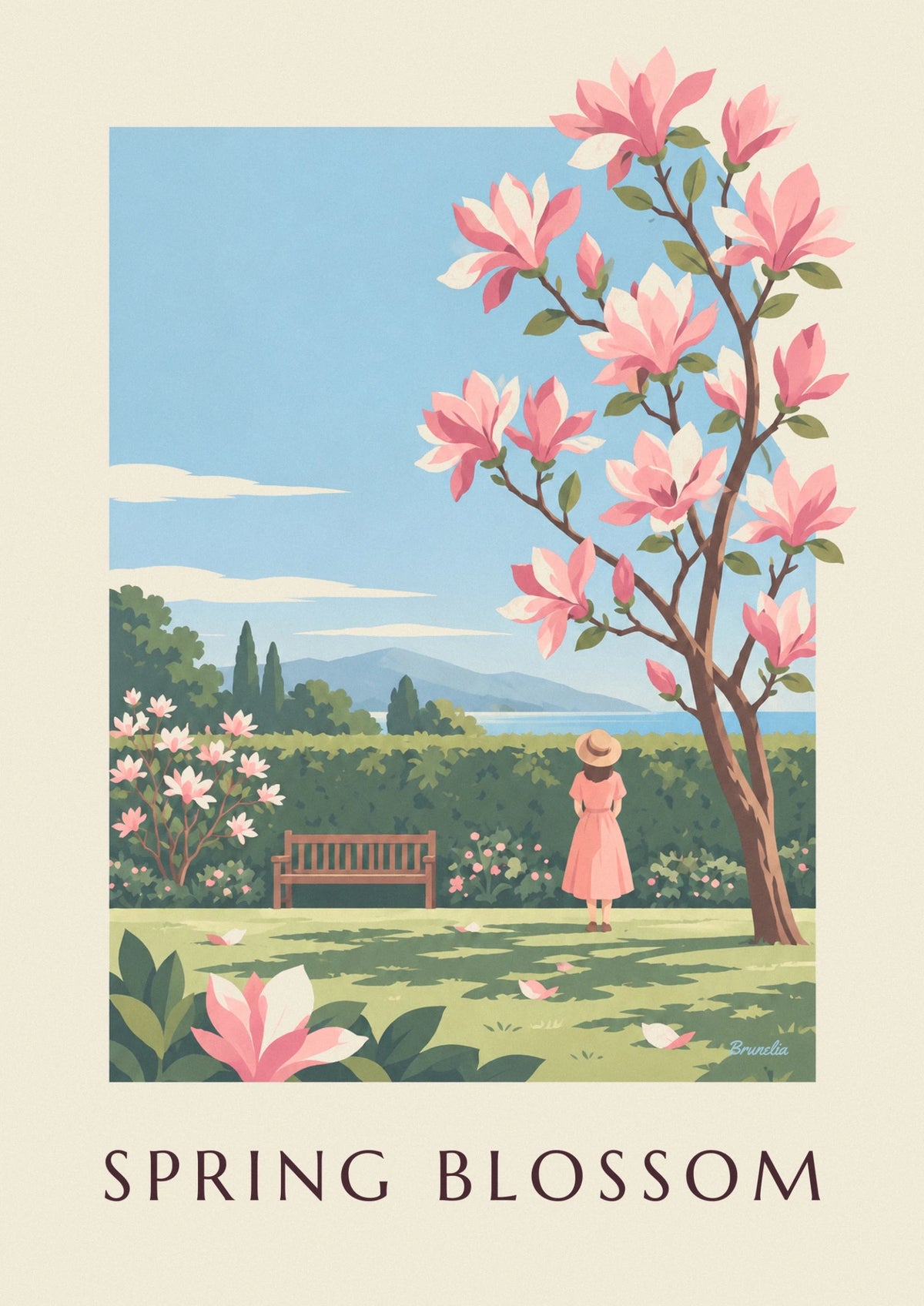 Pink spring magnolia branch poster