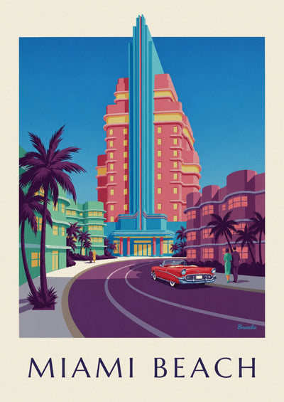 Poster of Ocean Drive façades in Miami Beach at blue hour: the full poster