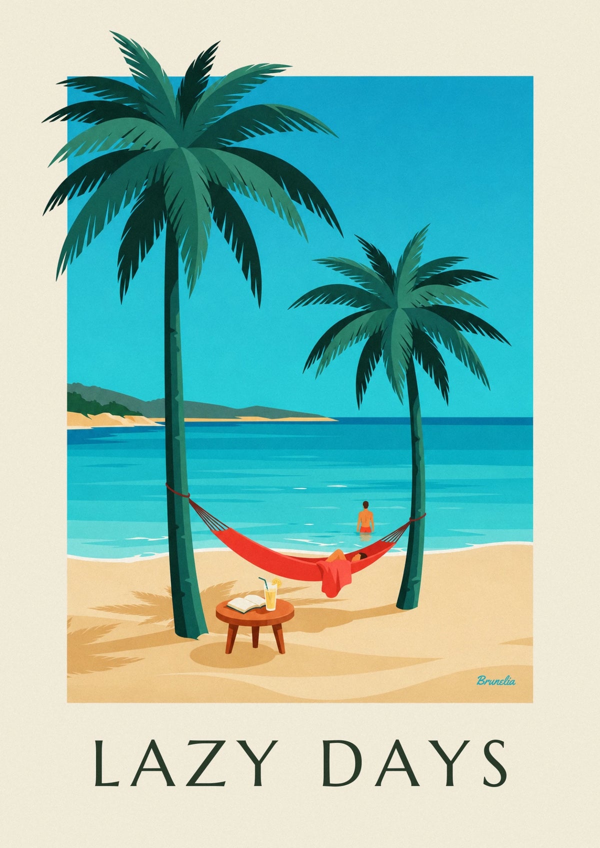 Seaside hammock, book and glass poster
