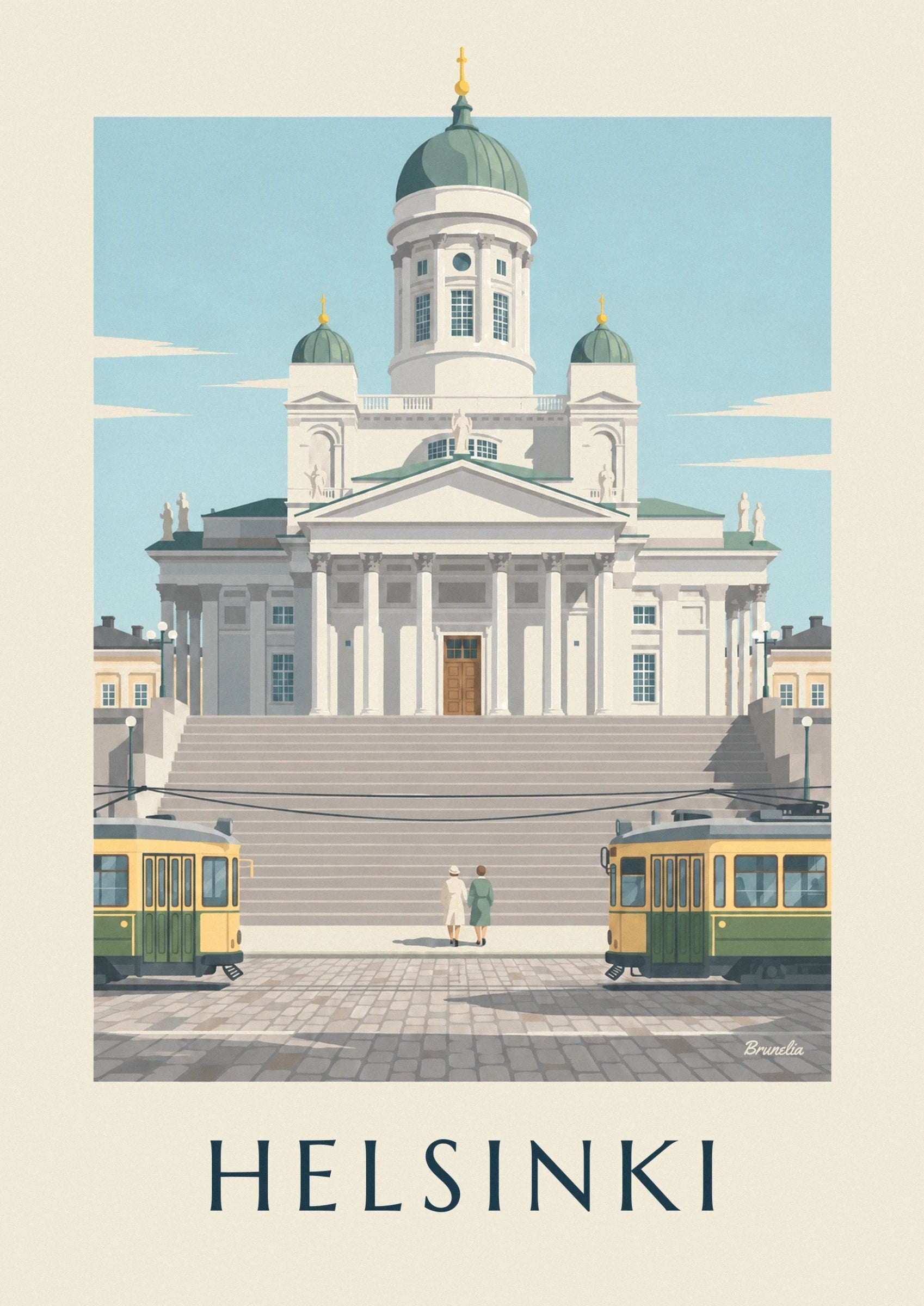 Le dôme vert de la cathédrale d’Helsinki et ses 2 petites coupoles aux flèches dorées