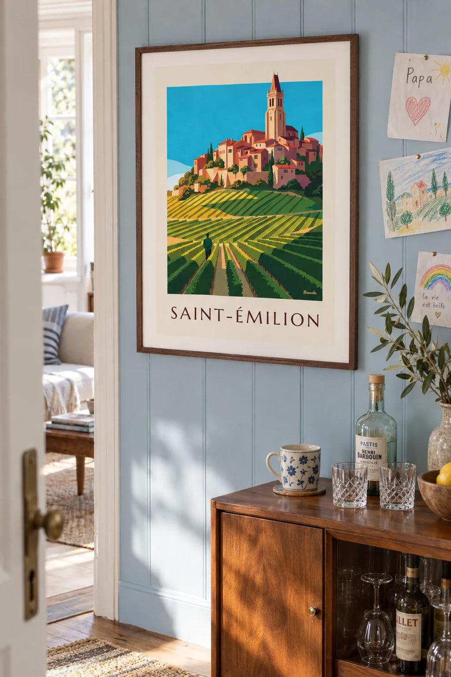 Saint-Émilion village and vineyards poster: framed on the wall